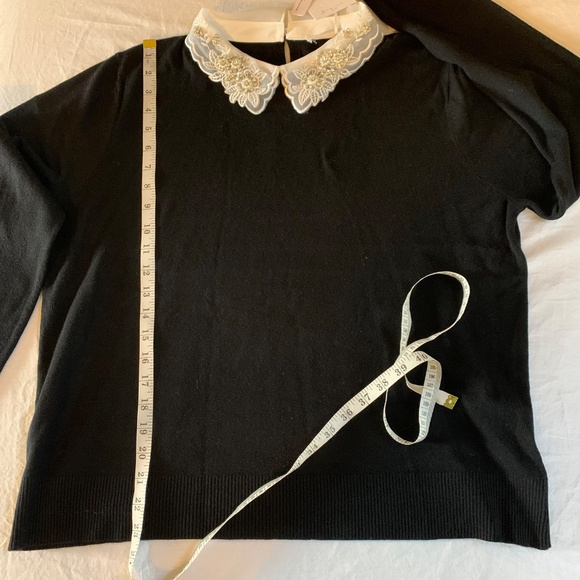 Siani Milano Black Knit Top White Embellished Lace Collar XL NWT - Picture 9 of 9